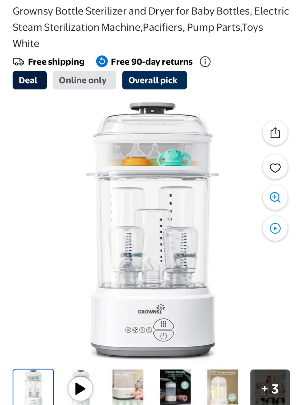 Grownsy White Electric Bottle Sterilizer and Dryer